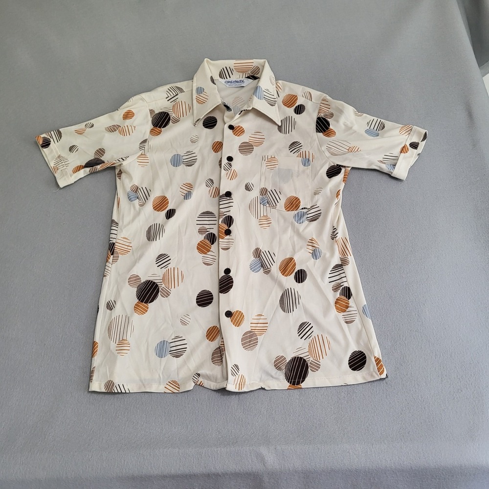 VTG Retro MCM Abstract Print Short Sleeve Button Down Pointed Collar Shirt L